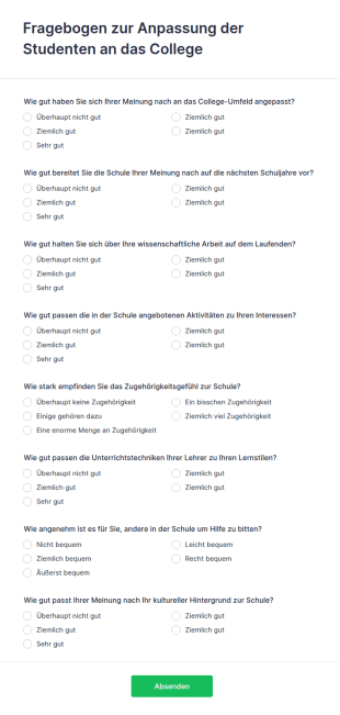 Fragebogen Zur Anpassung Der Studenten An Das College