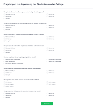 Fragebogen Zur Anpassung Der Studenten An Das College Form Template