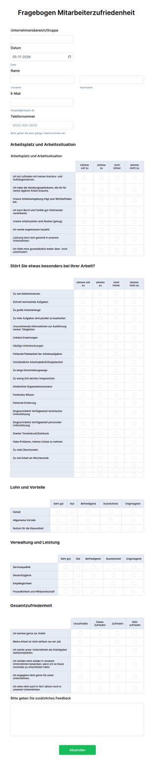 Fragebogen Mitarbeiterzufriedenheit