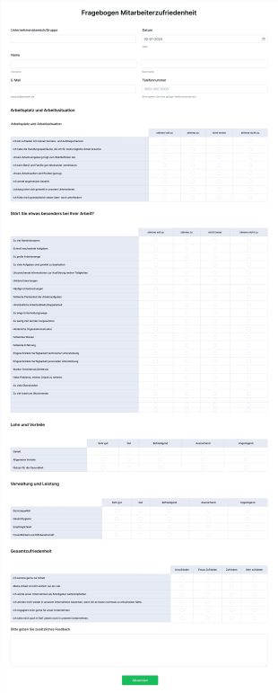 Fragebogen Mitarbeiterzufriedenheit Form Template