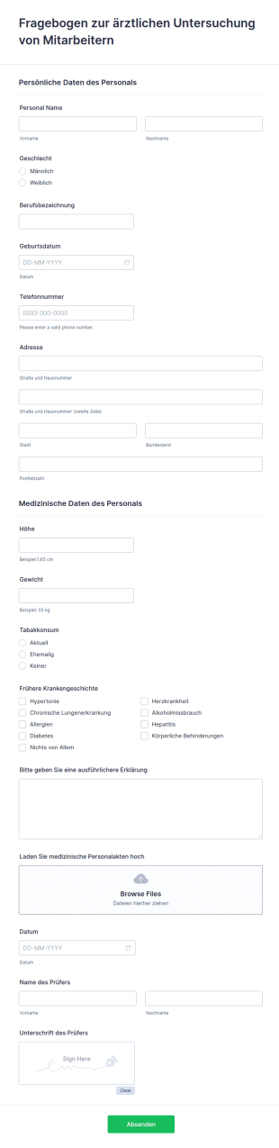 Fragebogen Zur ärztlichen Untersuchung Von Mitarbeitern