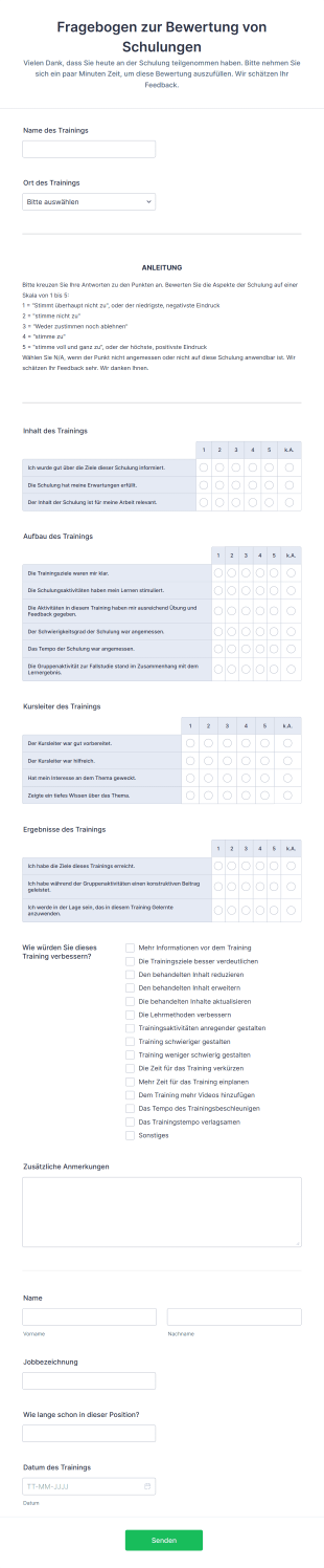Fragebogen Zur Bewertung Von Schulungen
