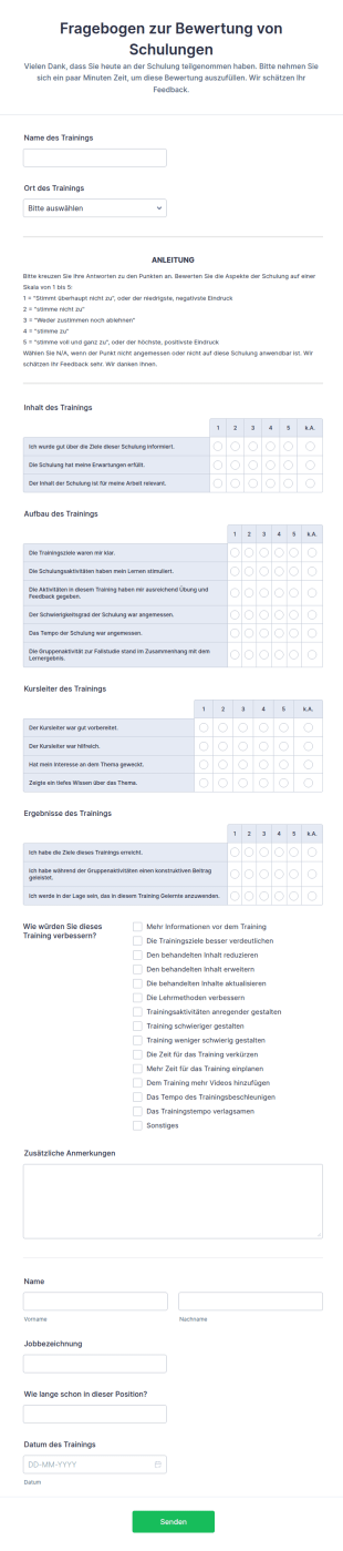 Fragebogen Zur Bewertung Von Schulungen