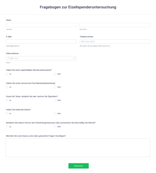 Fragebogen Zur Eizellspenderuntersuchung Form Template