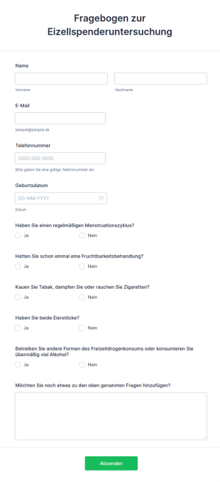 Fragebogen Zur Eizellspenderuntersuchung