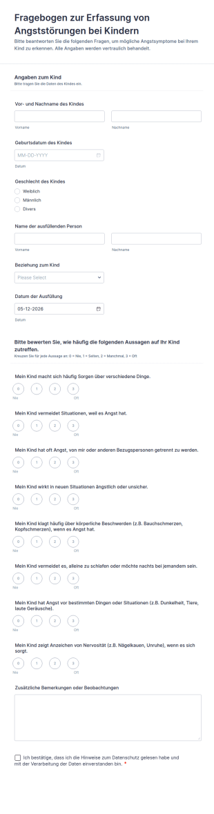 Fragebogen Zur Erfassung Von Angststörungen Bei Kindern