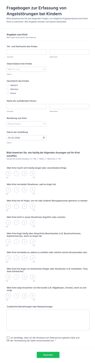 Fragebogen Zur Erfassung Von Angststörungen Bei Kindern