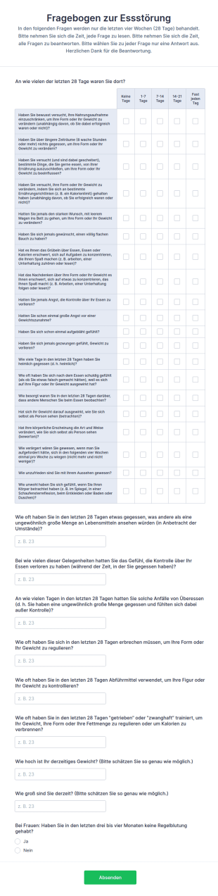 Fragebogen Zur Essstörung