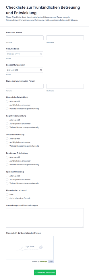 Fragebogen Zur Frühkindlichen Betreuung Und Entwicklung