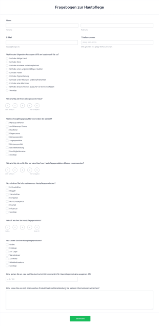 Fragebogen Zur Hautpflege Form Template