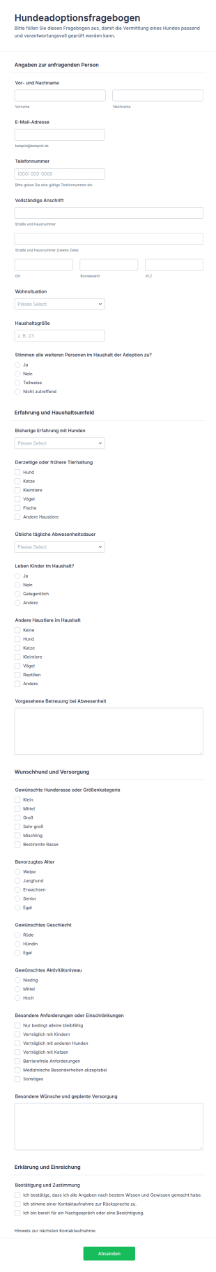 Fragebogen Zur Hundeadoption