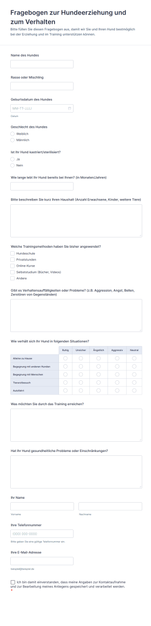 Fragebogen Zur Hundeerziehung Und Zum Verhalten