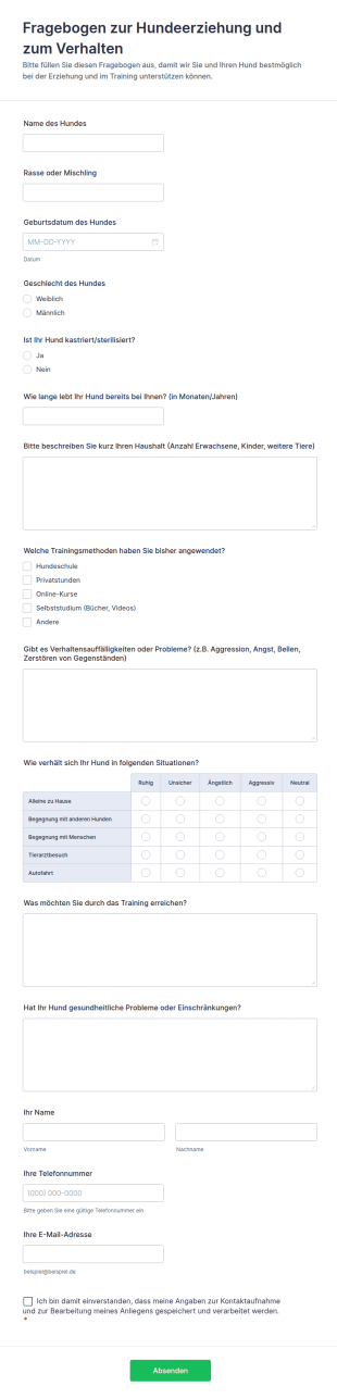 Fragebogen Zur Hundeerziehung Und Zum Verhalten