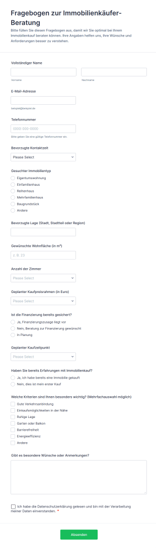 Fragebogen Zur Immobilienkäufer Beratung
