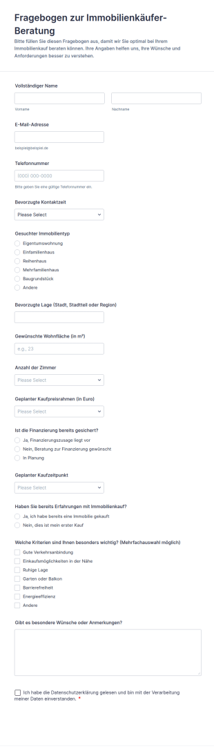 Fragebogen Zur Immobilienkäufer Beratung
