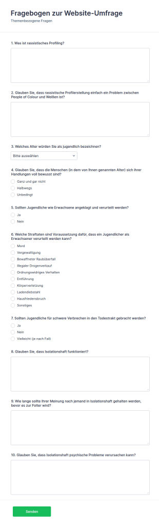 Fragebogen Zur Jugendstrafrechtserhebung