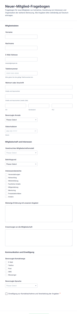Fragebogen Zur Neumitgliedschaft