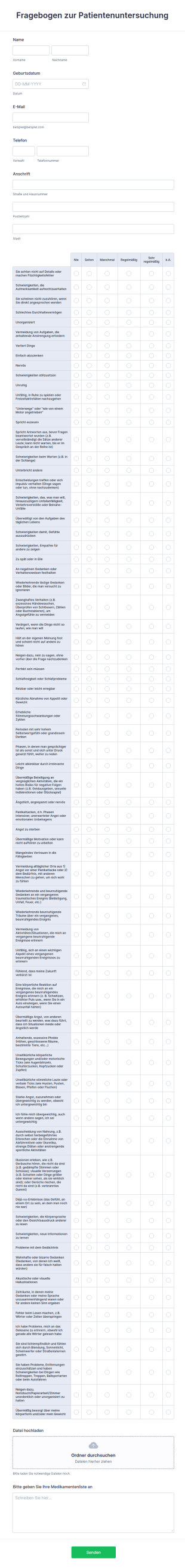 Fragebogen Zur Patientenuntersuchung