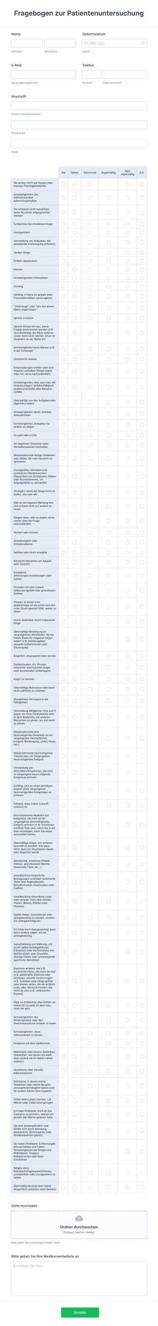 Fragebogen Zur Patientenuntersuchung Form Template