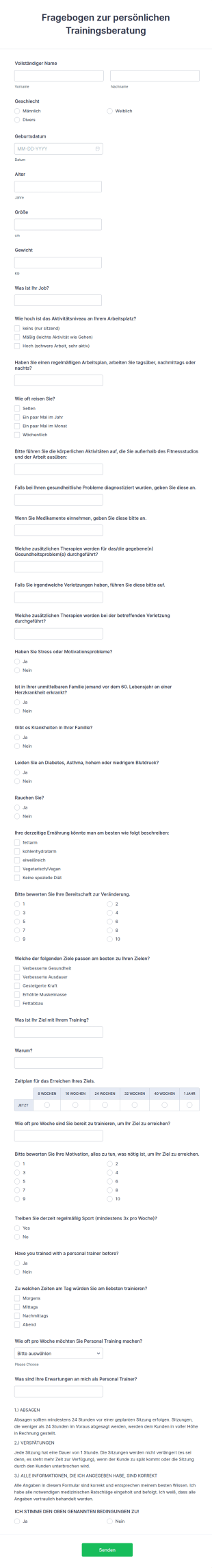 Fragebogen Zur Persönlichen Trainingsberatung