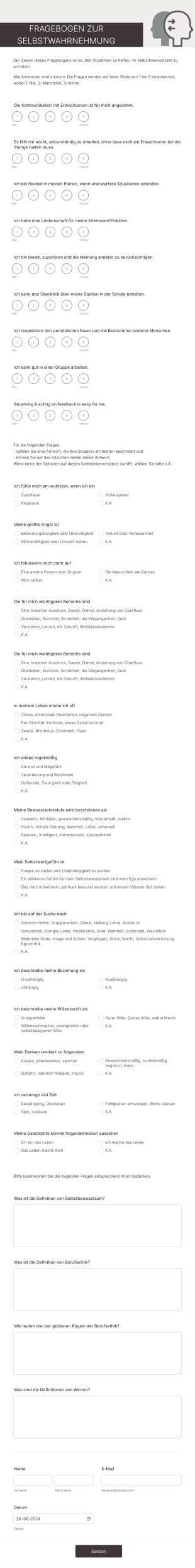 Fragebogen Zur Selbstwahrnehmung