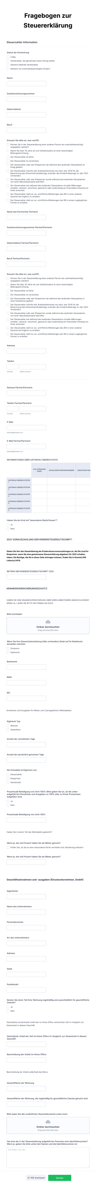 Fragebogen Zur Steuererklärung Form Template