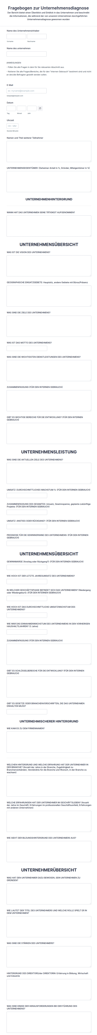 Fragebogen Zur Unternehmensdiagnose