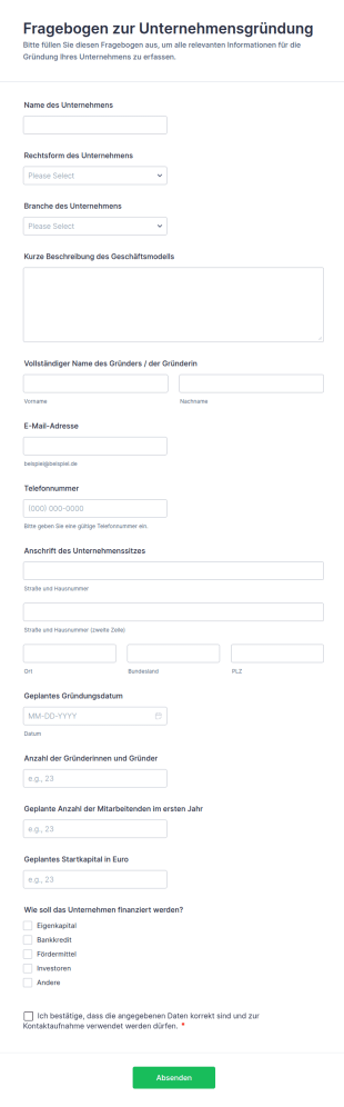 Fragebogen Zur Unternehmensgründung
