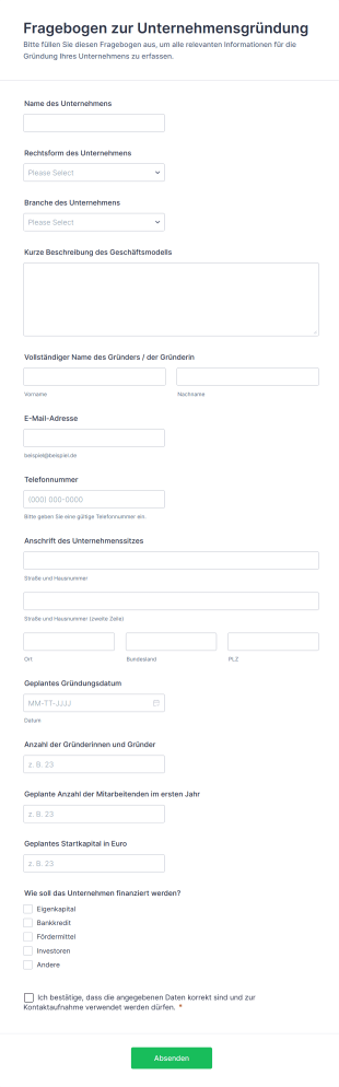 Fragebogen Zur Unternehmensgründung