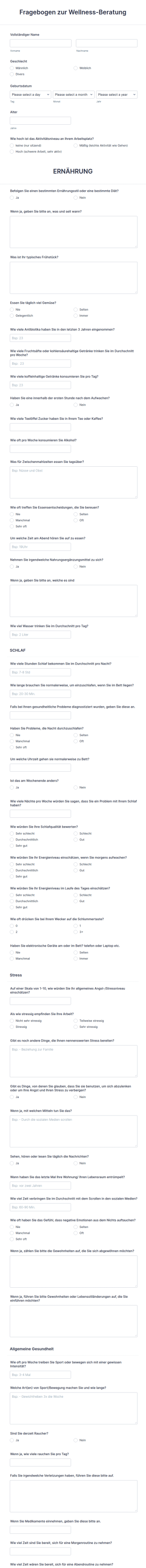 Fragebogen Zur Wellness Beratung