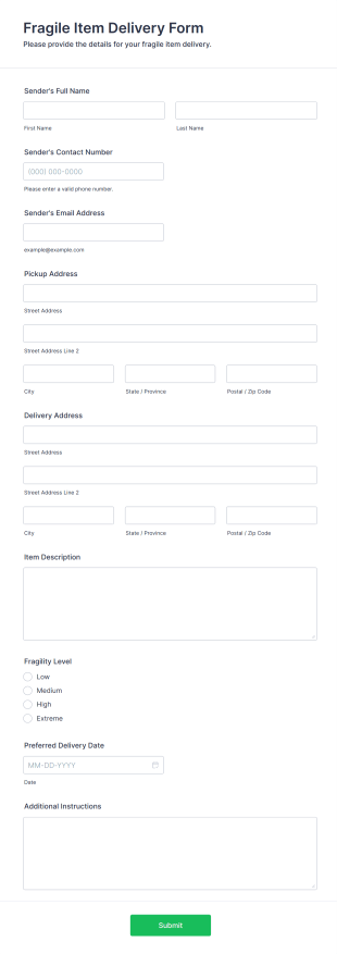 Fragile Item Delivery Form Template