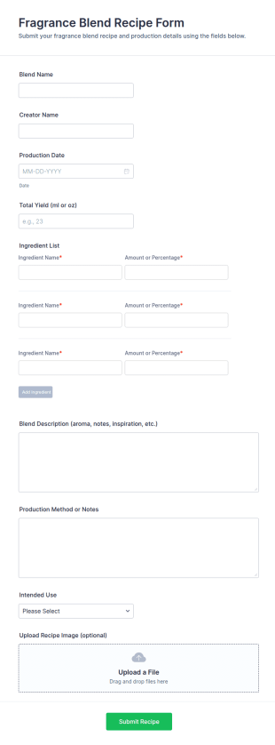 Fragrance Blend Recipe Form Template