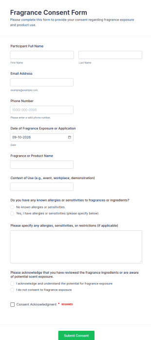 Fragrance Consent Form Template