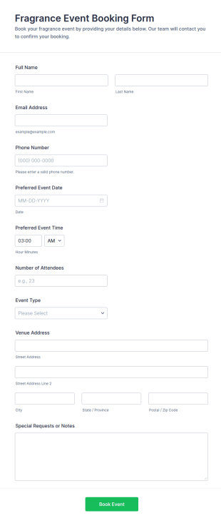 Fragrance Event Booking Form Template