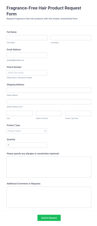 Fragrance Free Hair Product Request Form Template