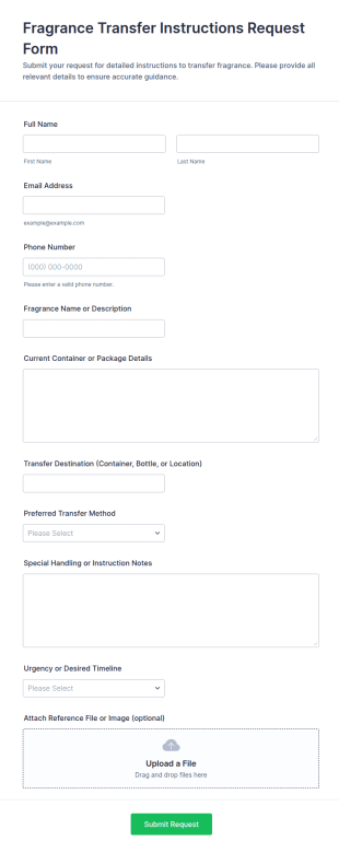 Fragrance Transfer Instructions Request Form Template