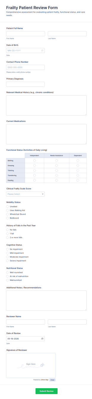 Frailty Patient Review Form Template