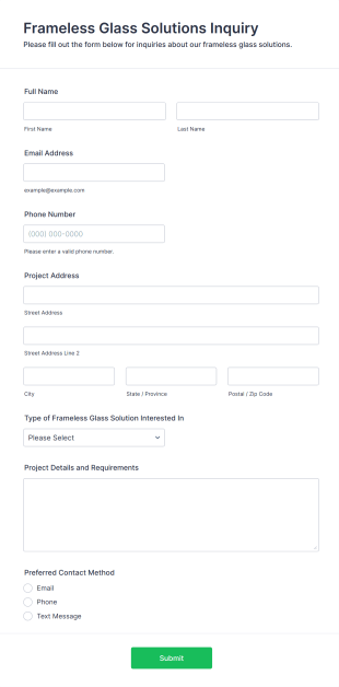 Frameless Glass Solutions Inquiry Form Template