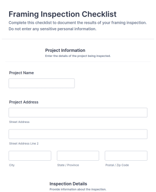 Framing Inspection Checklist Form Template