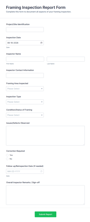 Framing Inspection Report Form Template