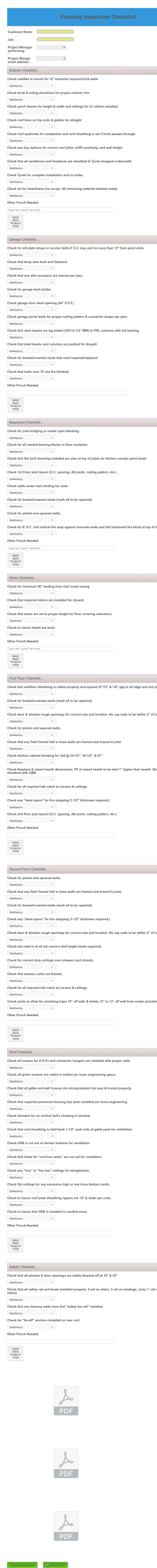 Framing Punch Checklist Form Template