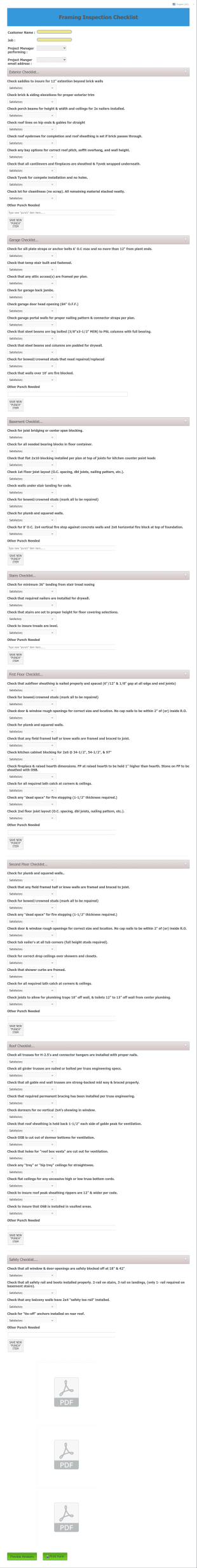 Framing Punch Checklist Form Template
