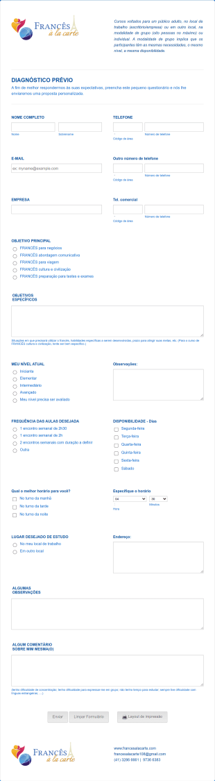 Francês A La Carte Form Template