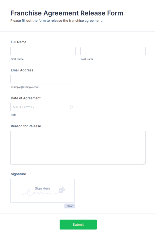 Franchise Agreement Release Form Template
