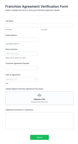 Franchise Agreement Verification Form Form Template