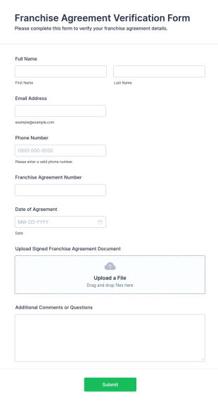 Franchise Agreement Verification Form Template