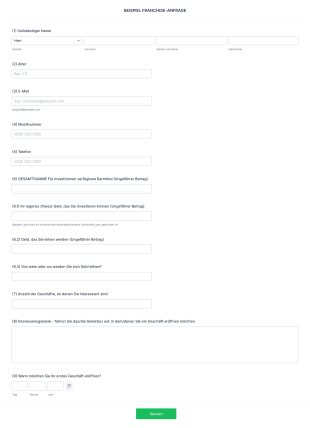 Franchise Anfrageformular Form Template