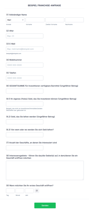 Franchise Anfrageformular