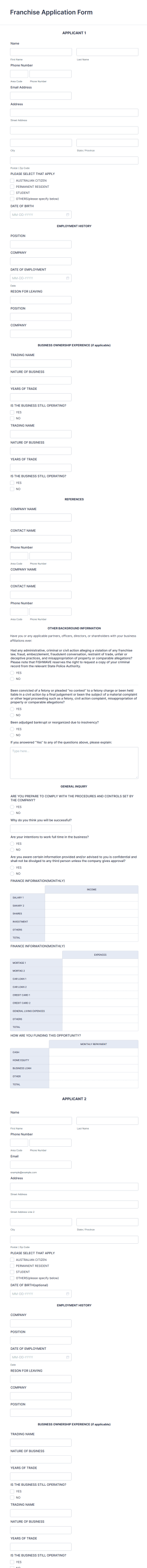 Franchise Application Form Template
