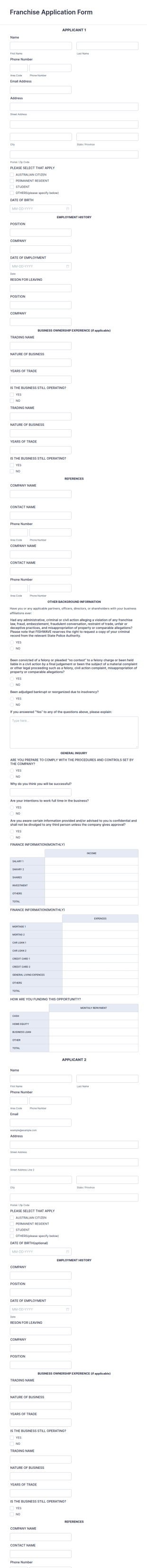 Franchise Application Form Template
